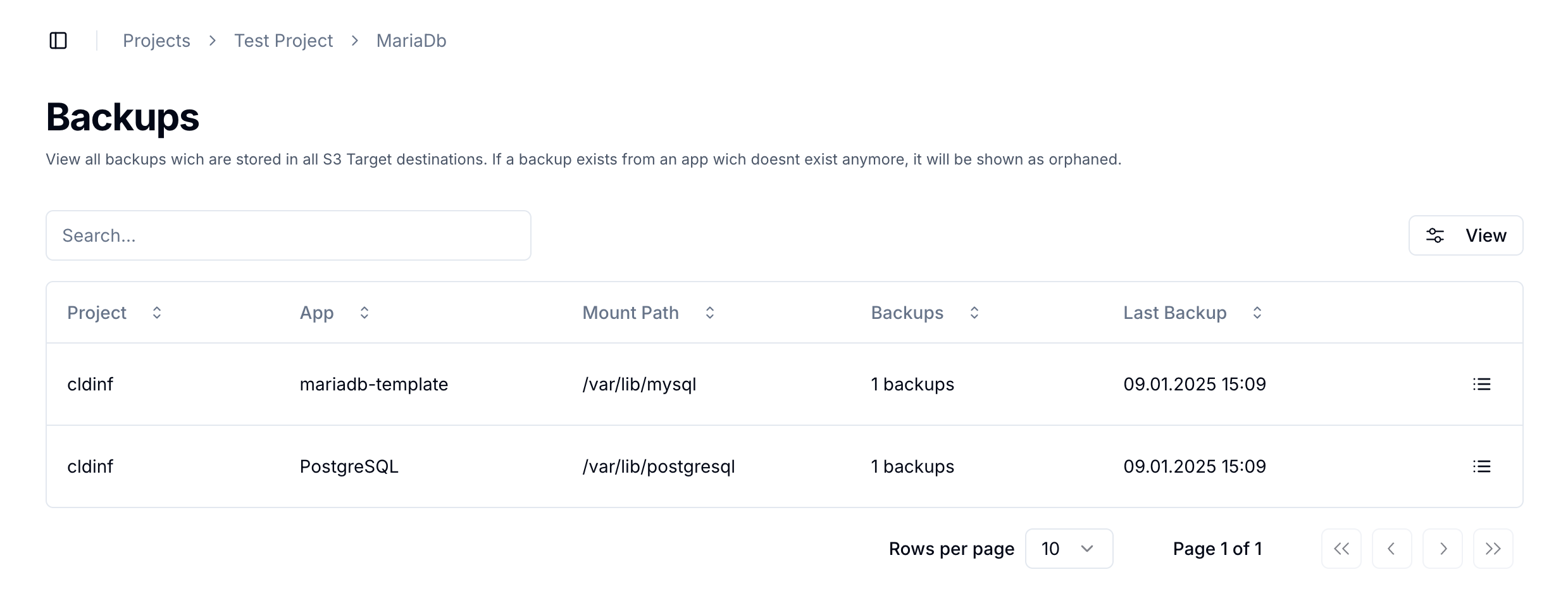 QuickStack Add Backup Schedule