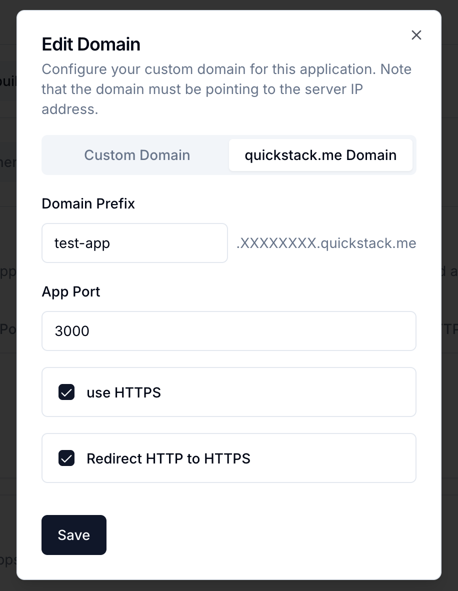 QuickStack App Settings